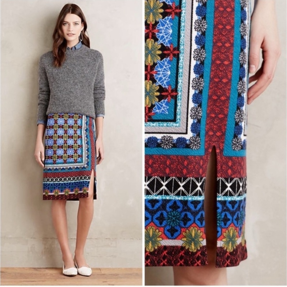 Anthropologie Maeve Women’s Xs Tearoom Pencil Skirt Textured Cotton
